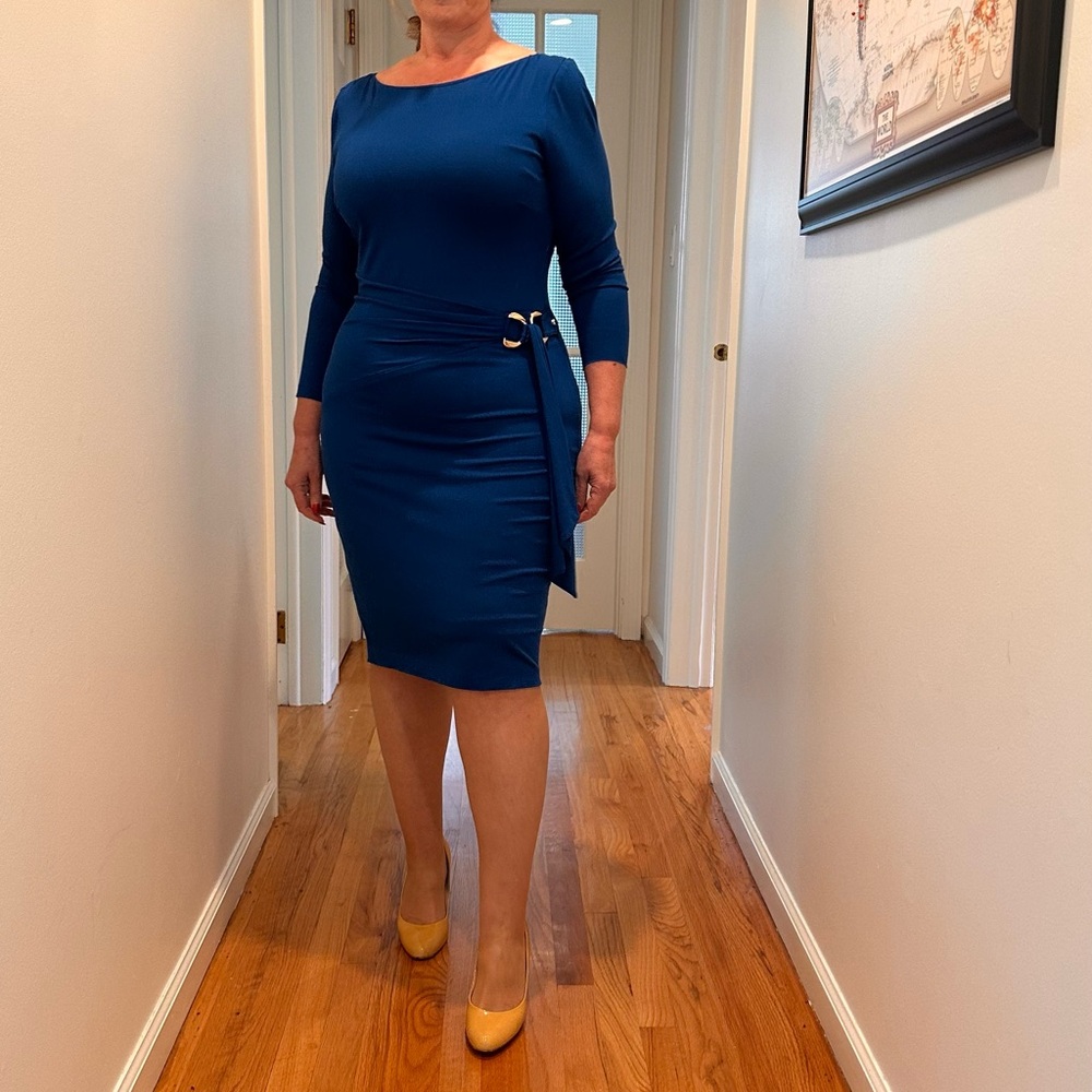 Cache Blue Ruched Wrap Sheath Dress - Picture 2 of 4
